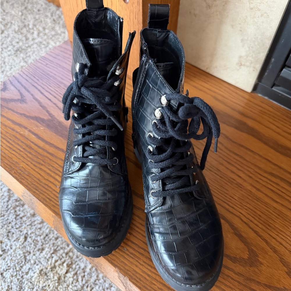 Steve Madden Black Crocodile Pattern Combat Boots - image 1